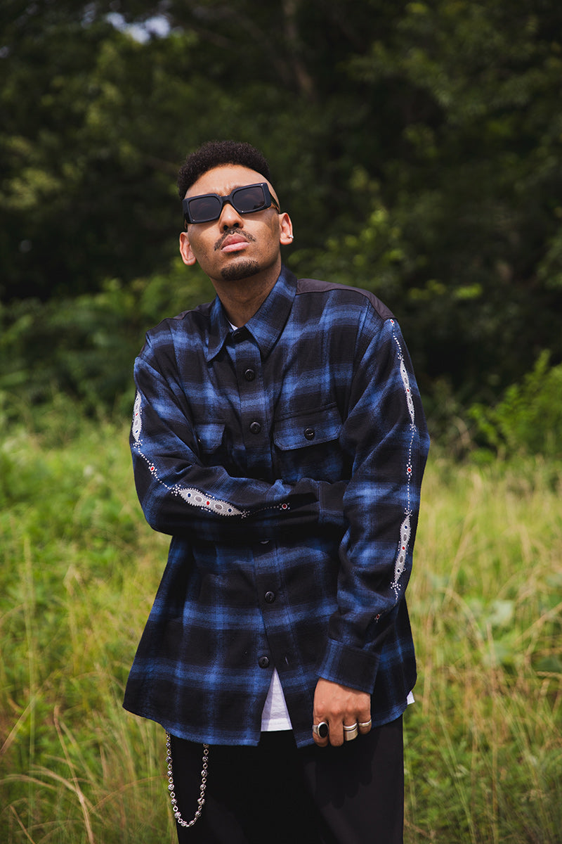 STUD LOOK EMBROIDERY CHECK SHIRT