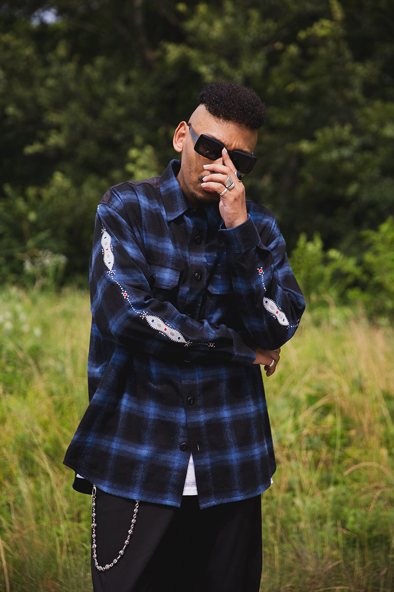 STUD LOOK EMBROIDERY CHECK SHIRT