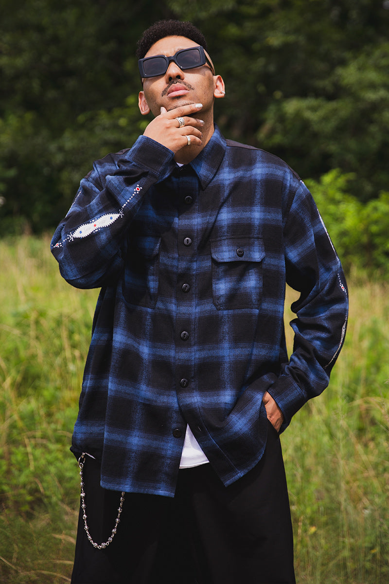 STUD LOOK EMBROIDERY CHECK SHIRT