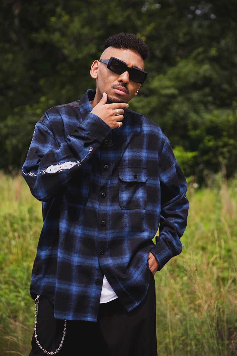 STUD LOOK EMBROIDERY CHECK SHIRT