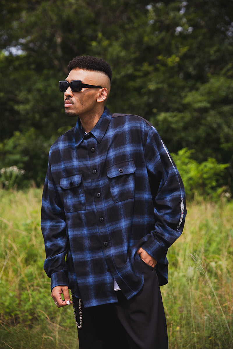 STUD LOOK EMBROIDERY CHECK SHIRT