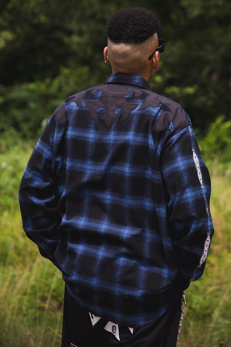 STUD LOOK EMBROIDERY CHECK SHIRT