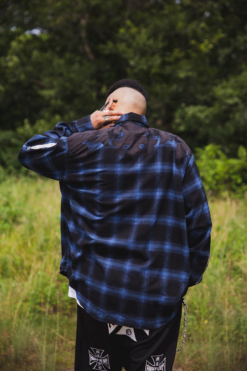 STUD LOOK EMBROIDERY CHECK SHIRT