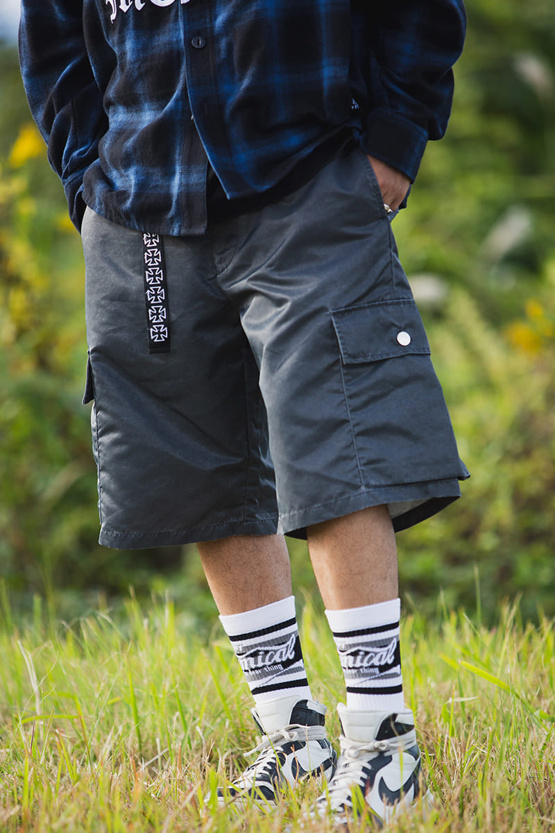 MY LOGO EMBROIDERY FADE NYLON CARGO SHORTS