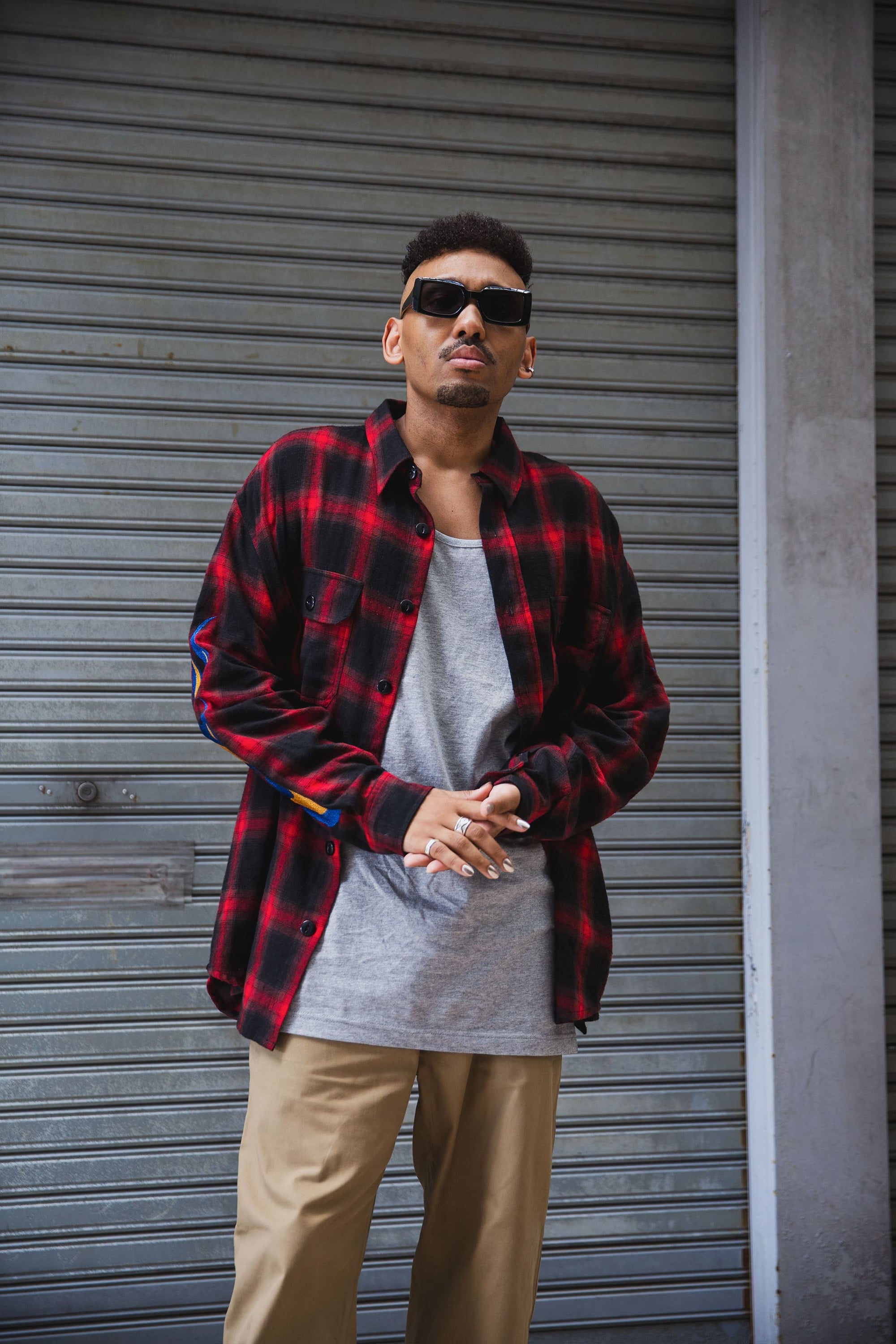 MARIA FIRE EMBROIDERY CHECK SHIRT