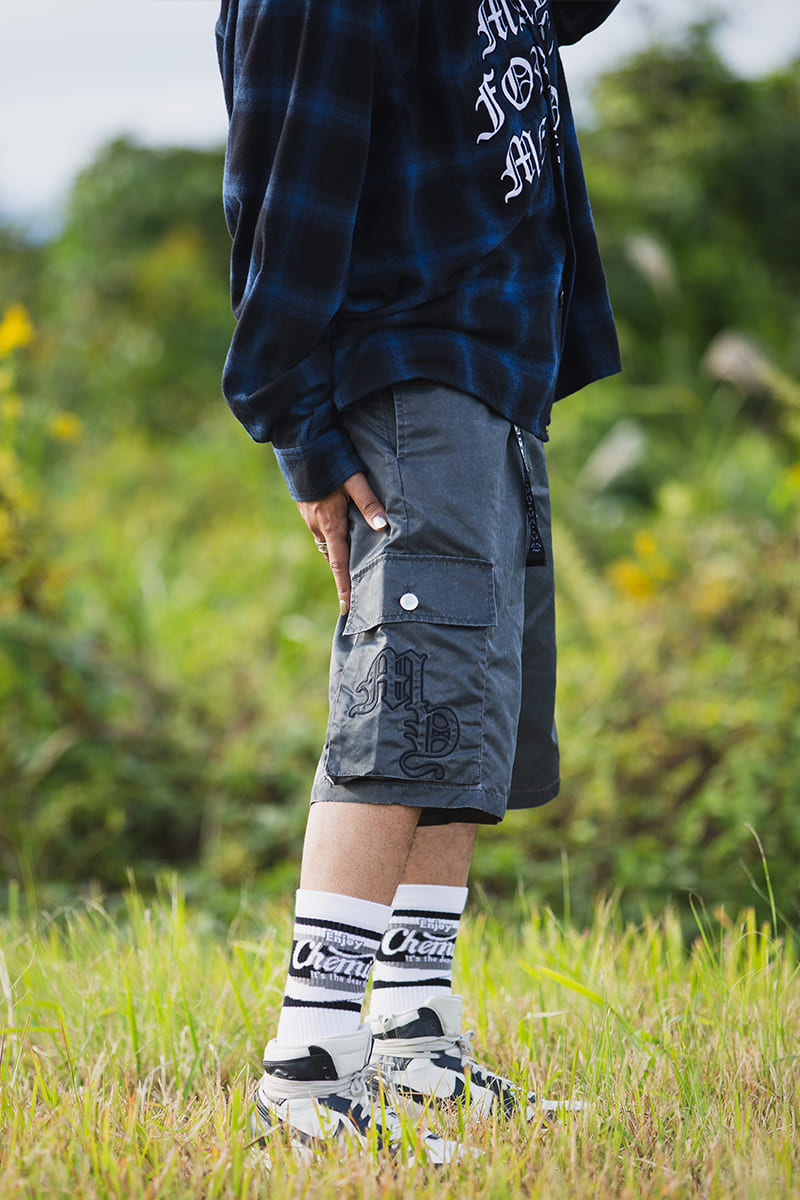 MY LOGO EMBROIDERY FADE NYLON CARGO SHORTS