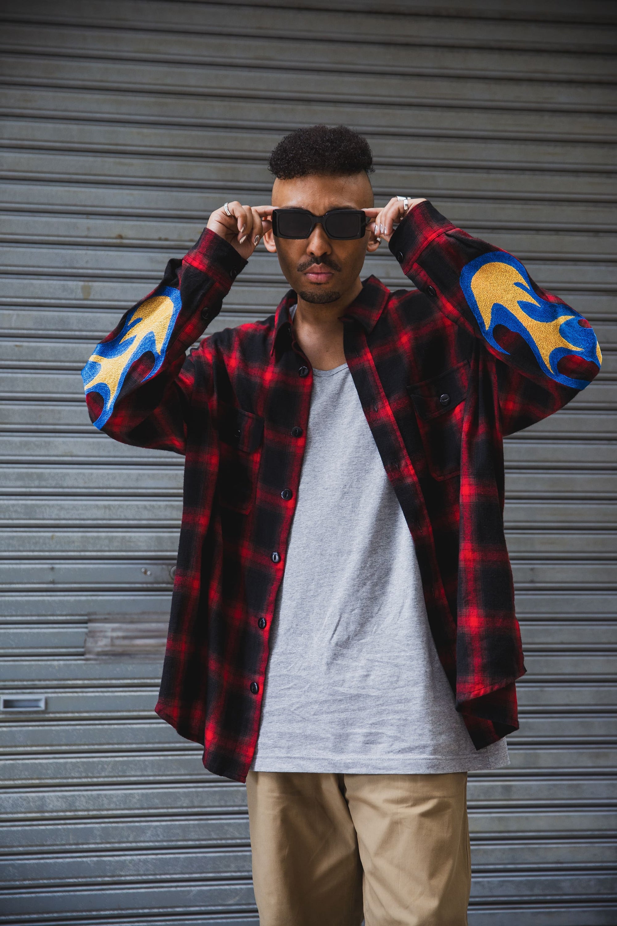 MARIA FIRE EMBROIDERY CHECK SHIRT