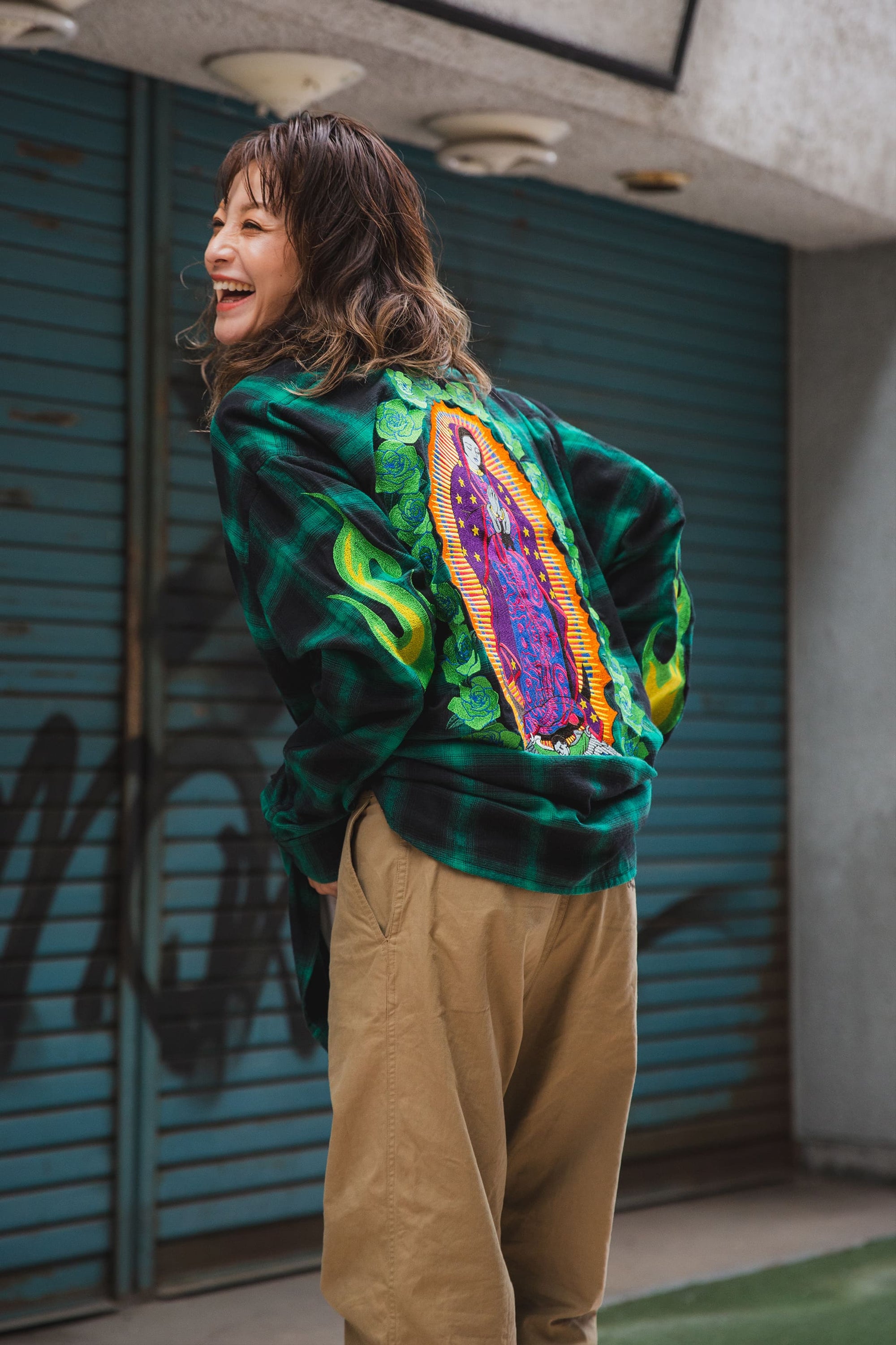 MARIA FIRE EMBROIDERY CHECK SHIRT