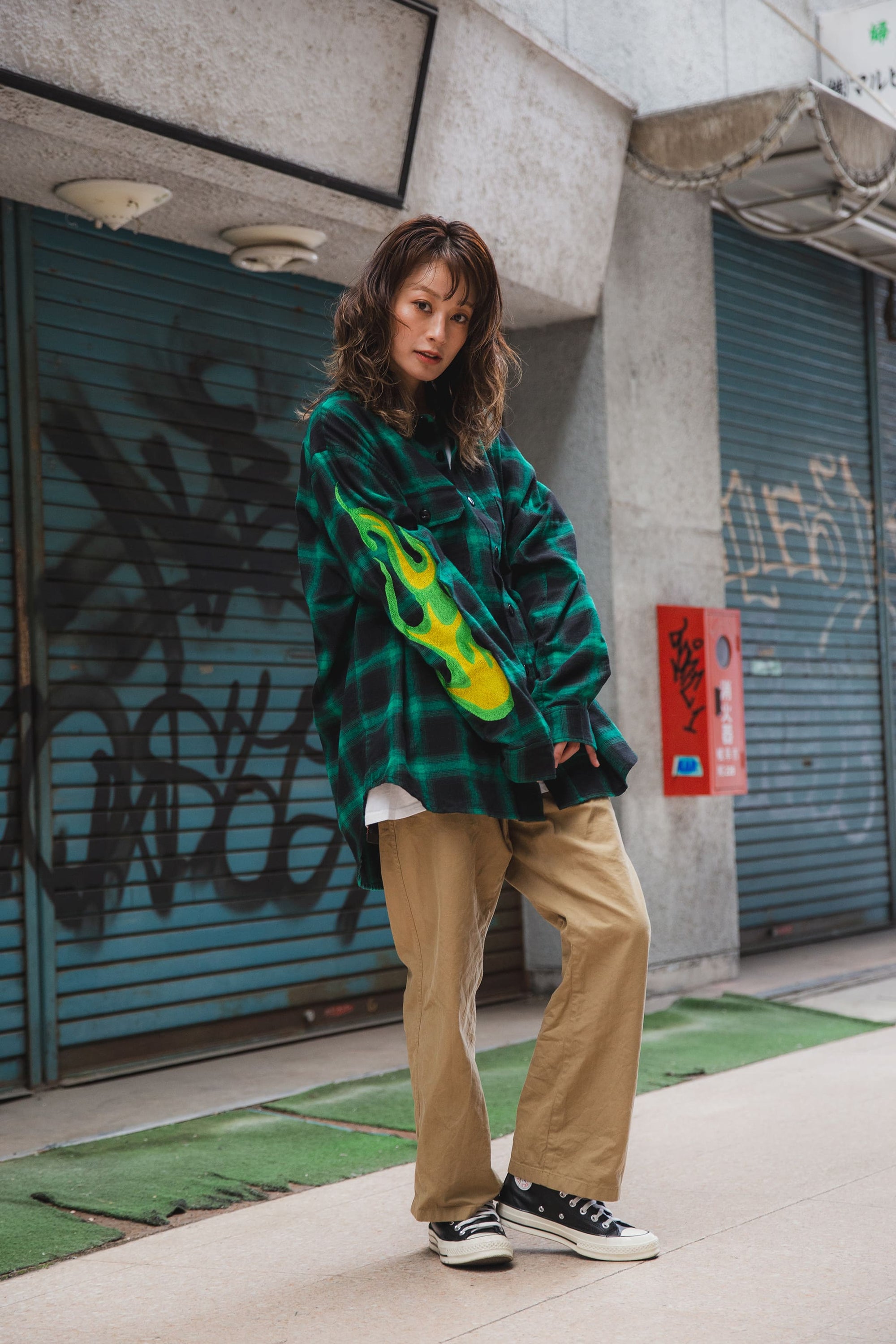 MARIA FIRE EMBROIDERY CHECK SHIRT