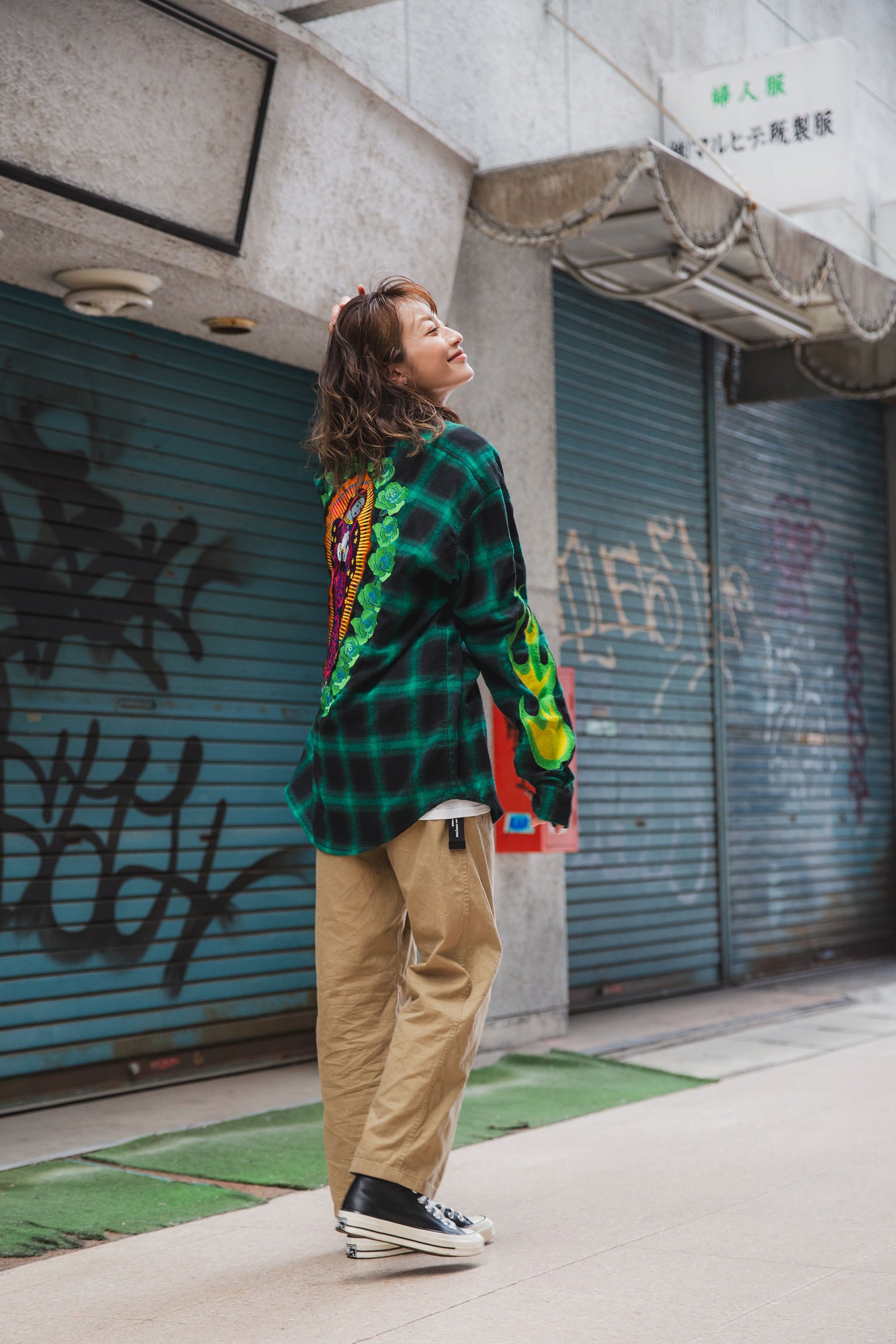 MARIA FIRE EMBROIDERY CHECK SHIRT