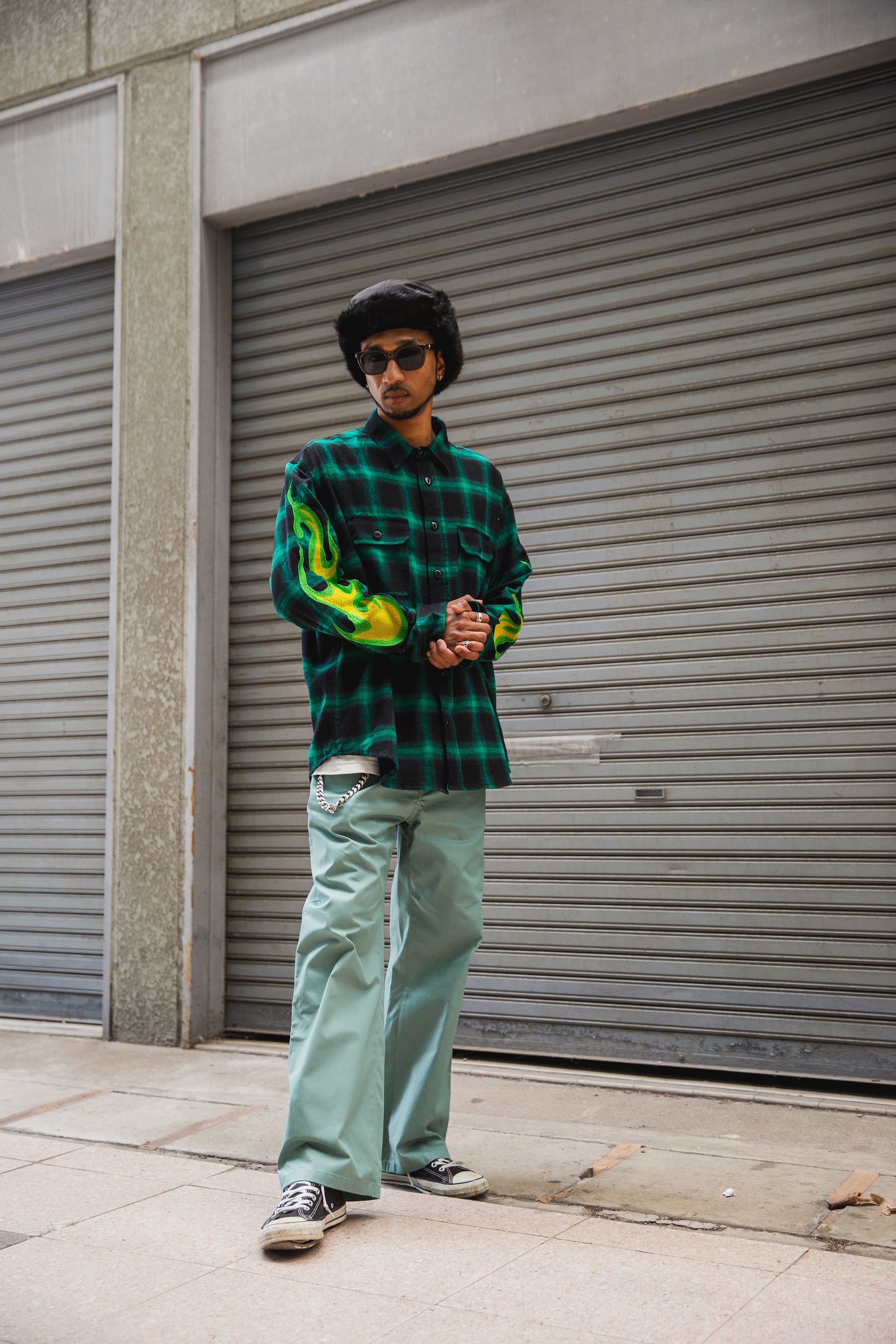 MARIA FIRE EMBROIDERY CHECK SHIRT