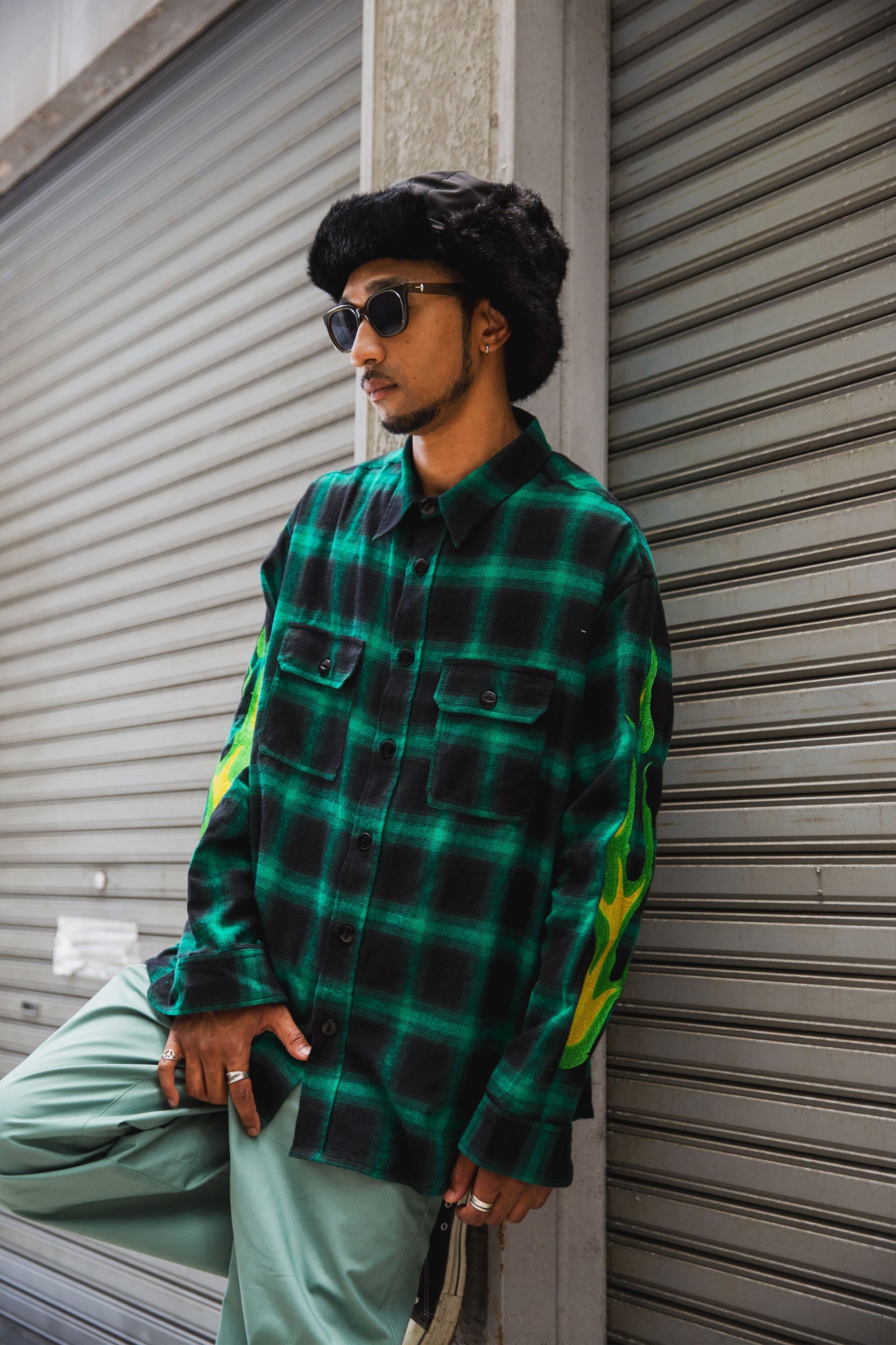 MARIA FIRE EMBROIDERY CHECK SHIRT