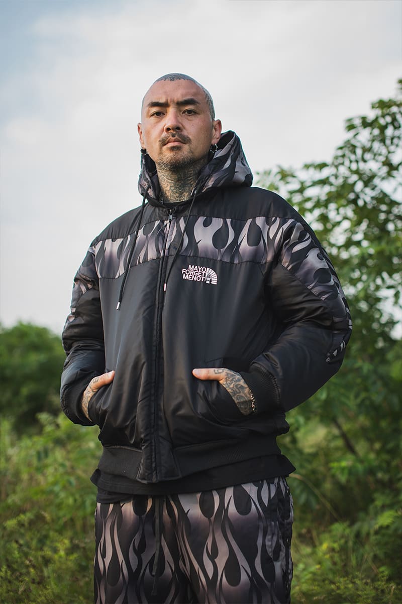 FIRE EMBROIDERY NYLON DOWN JKT - FIRE BLACK