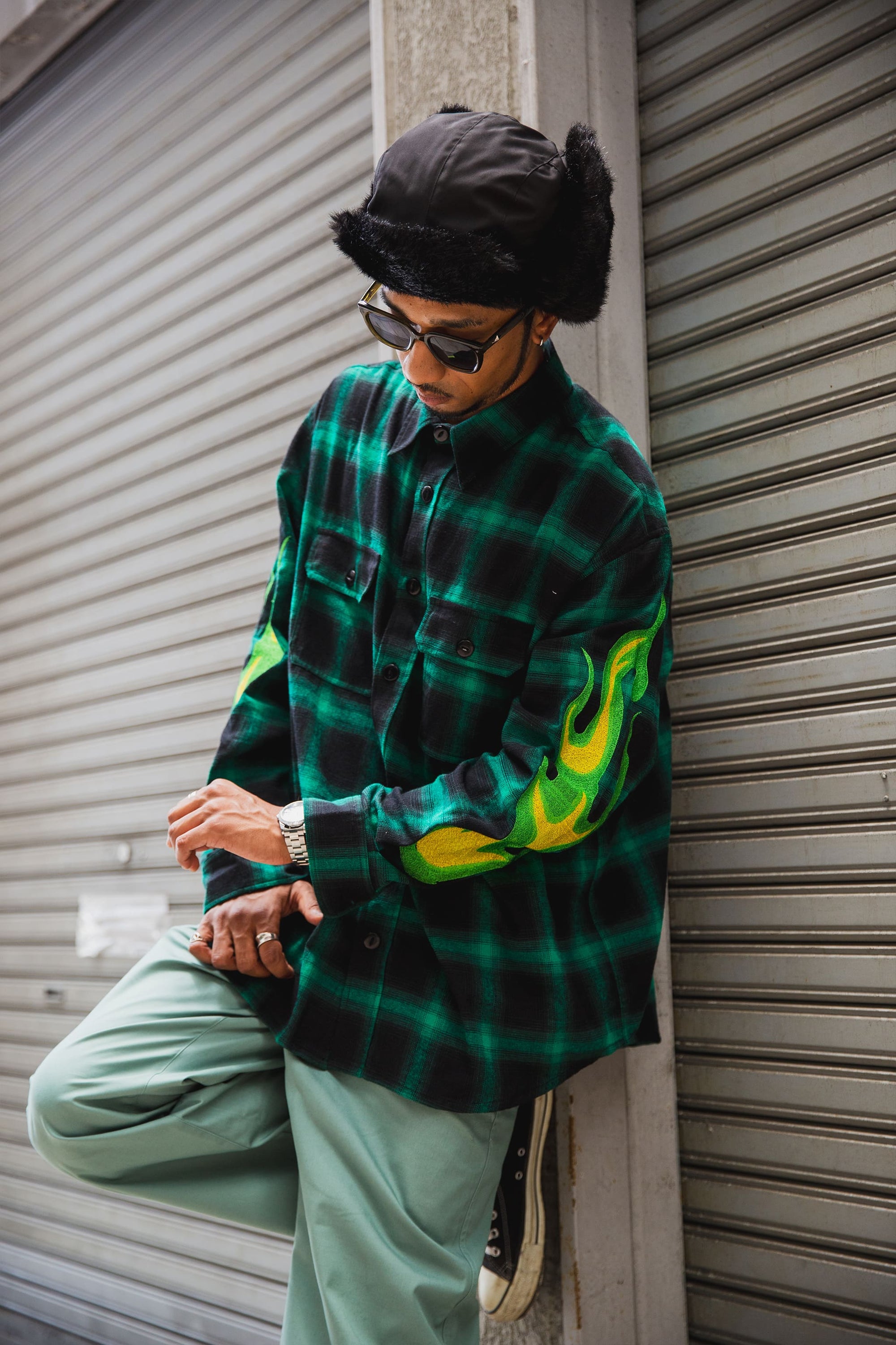 MARIA FIRE EMBROIDERY CHECK SHIRT