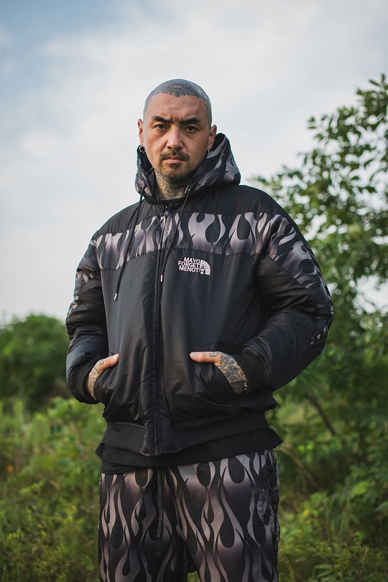 FIRE EMBROIDERY NYLON DOWN JKT - FIRE BLACK