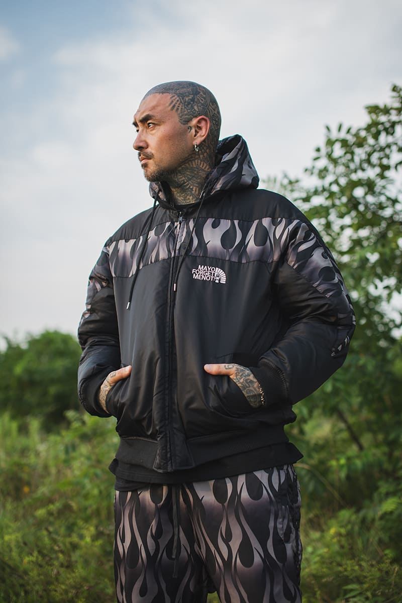 FIRE EMBROIDERY NYLON DOWN JKT - FIRE BLACK