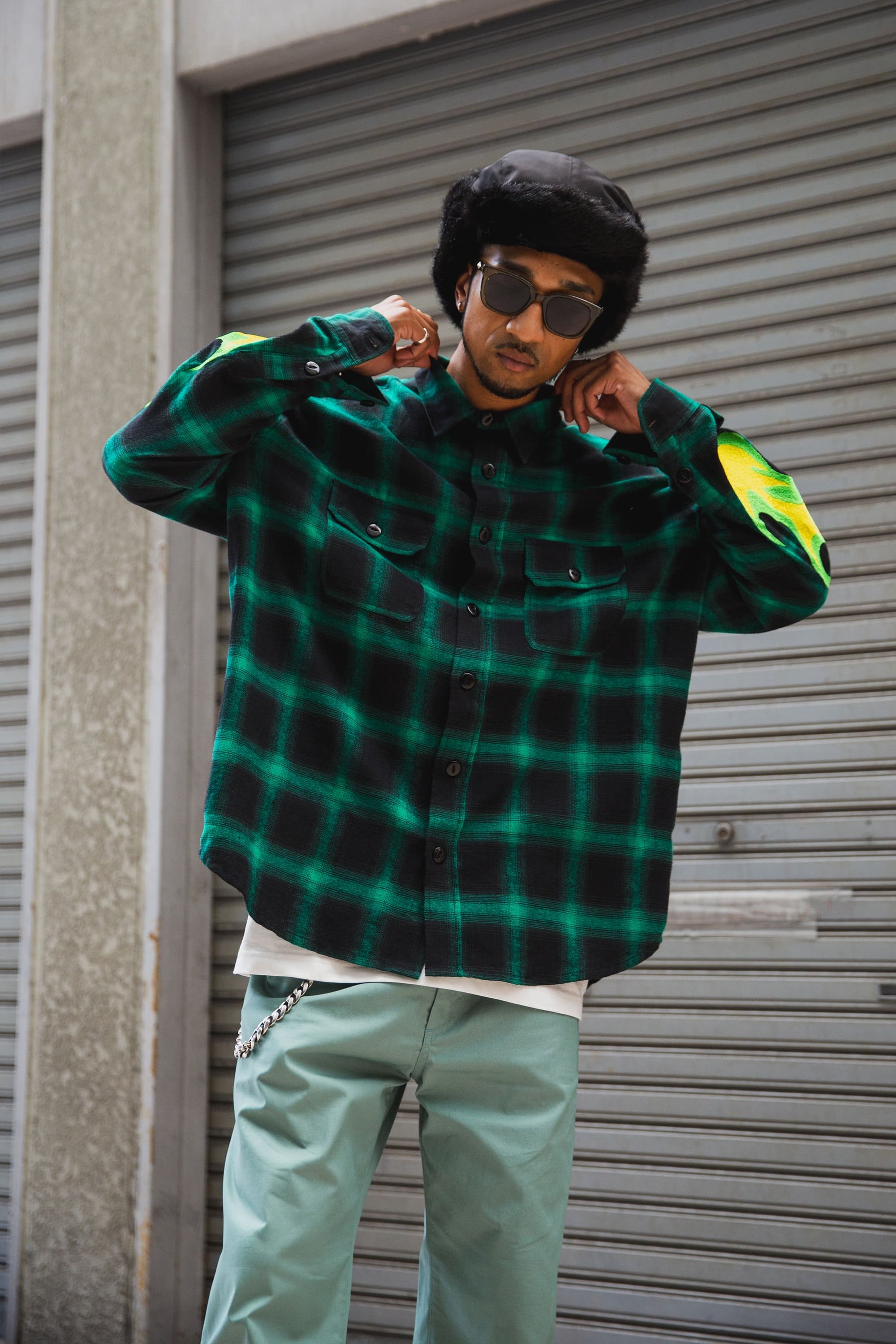 MARIA FIRE EMBROIDERY CHECK SHIRT