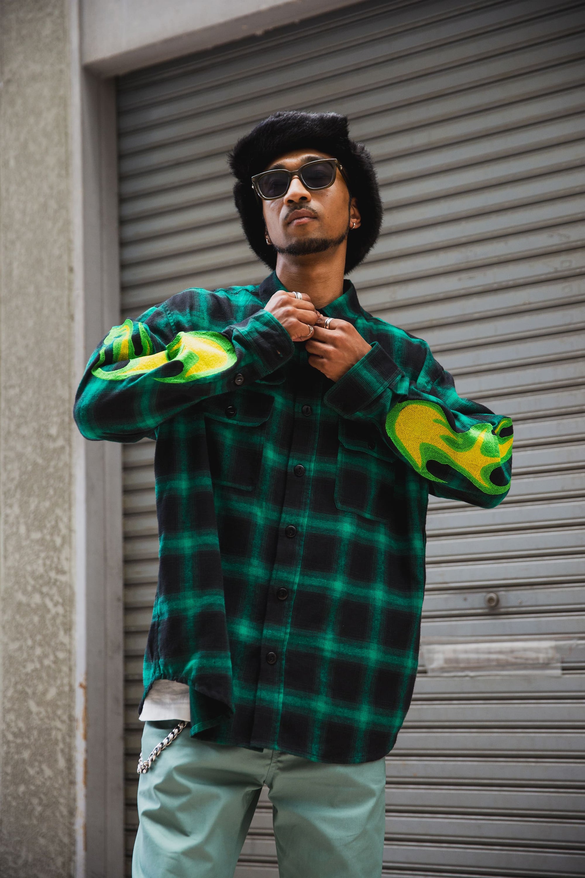 MARIA FIRE EMBROIDERY CHECK SHIRT