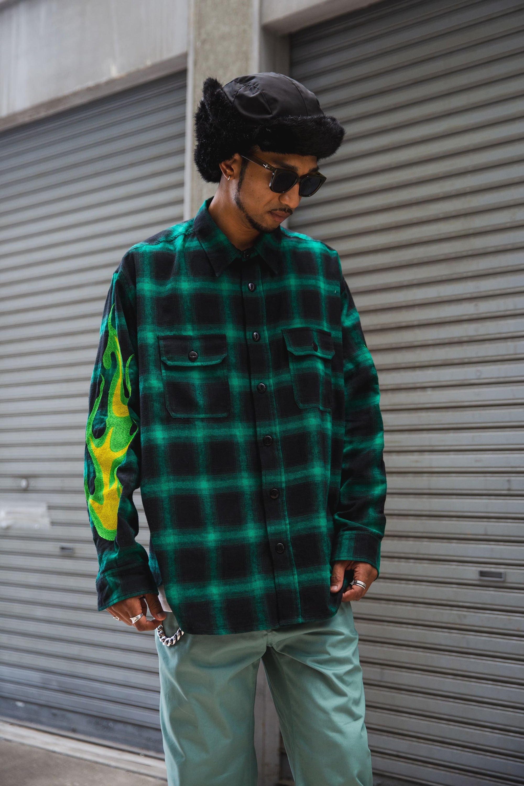 MARIA FIRE EMBROIDERY CHECK SHIRT