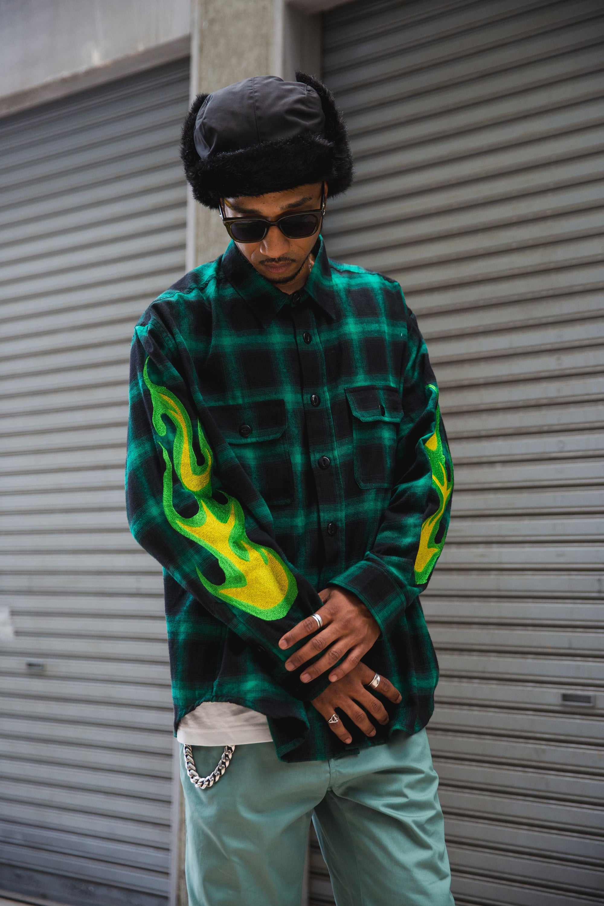 MARIA FIRE EMBROIDERY CHECK SHIRT