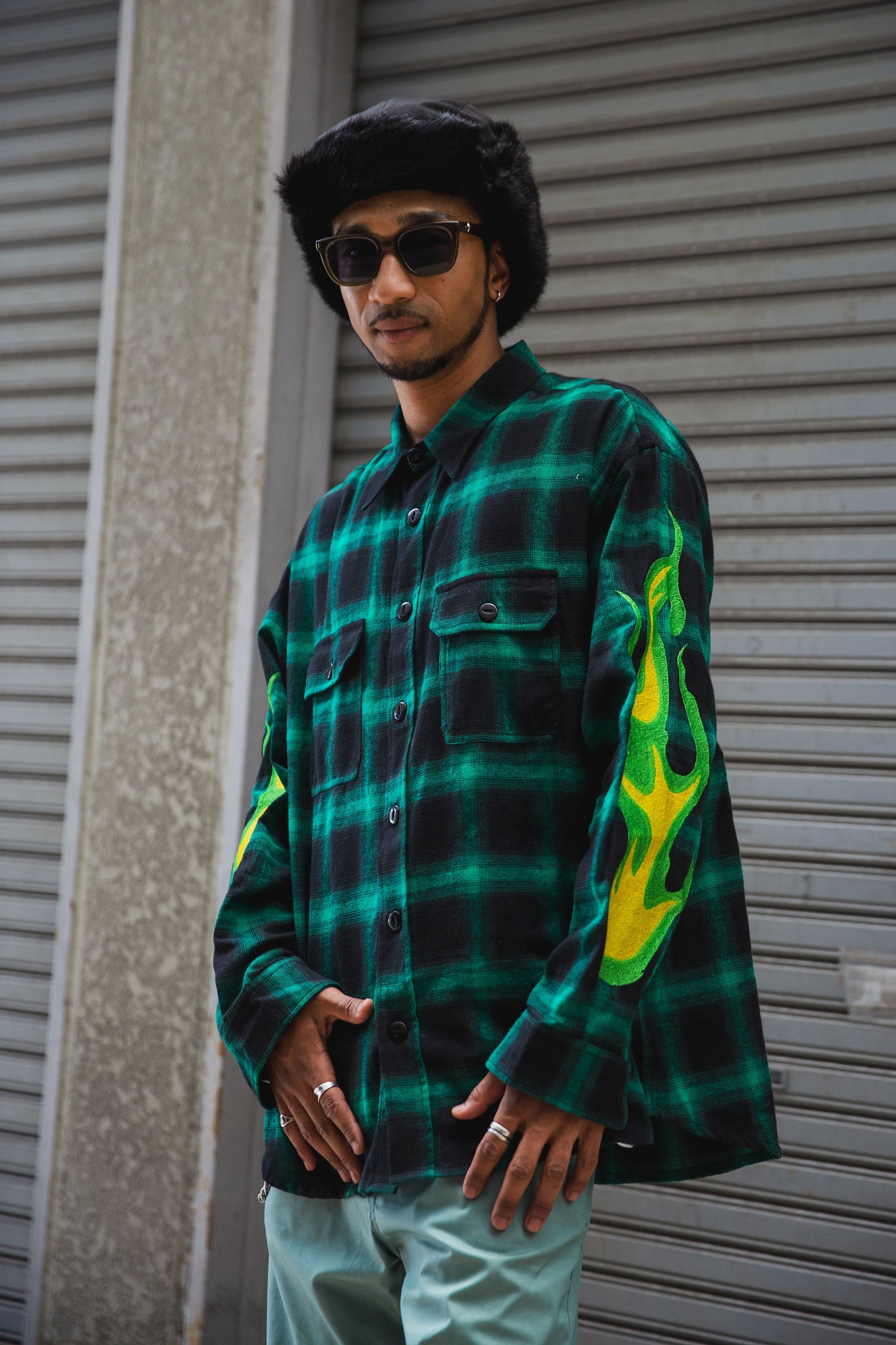 MARIA FIRE EMBROIDERY CHECK SHIRT