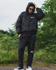 FIRE EMBROIDERY NYLON DOWN JKT - BLACK