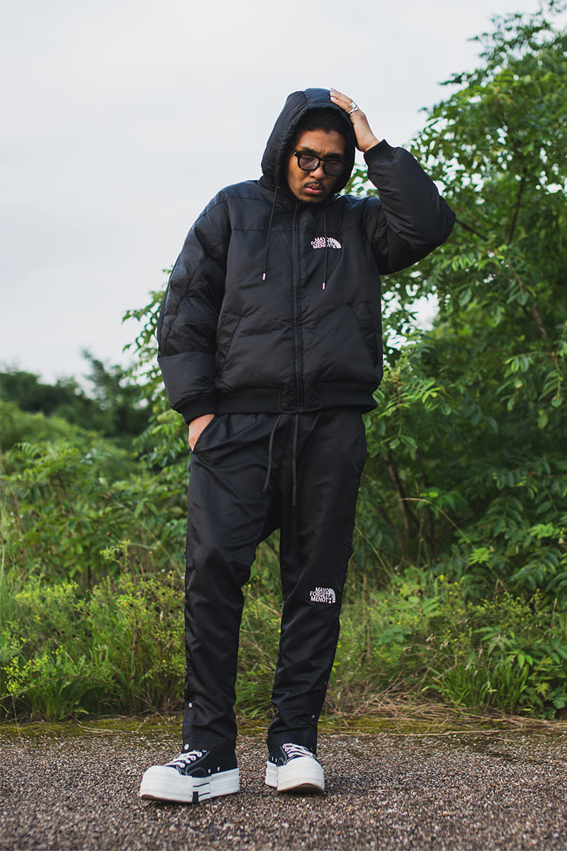 FIRE EMBROIDERY NYLON DOWN JKT - BLACK