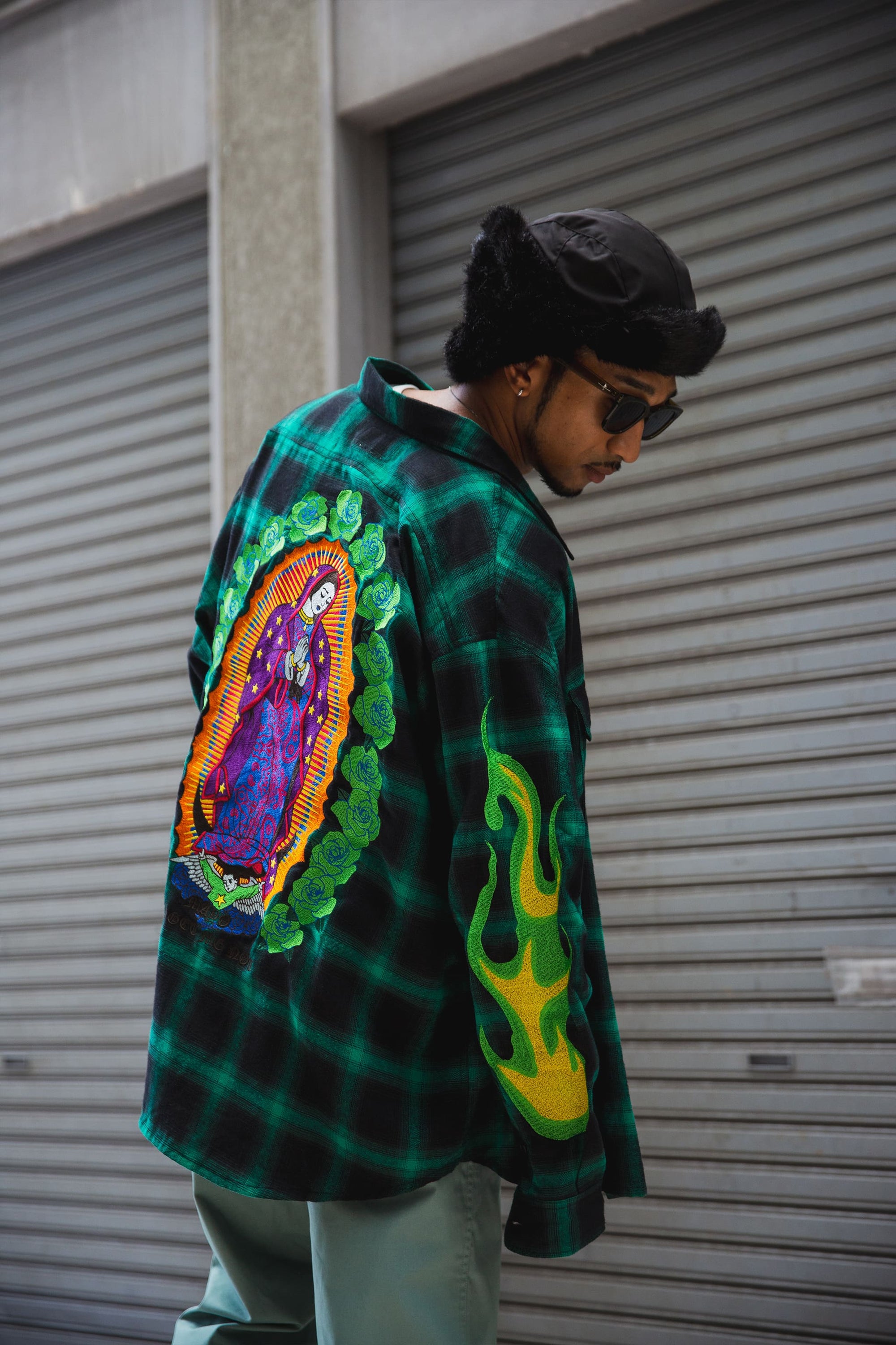 MARIA FIRE EMBROIDERY CHECK SHIRT