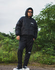 FIRE EMBROIDERY NYLON DOWN JKT - BLACK