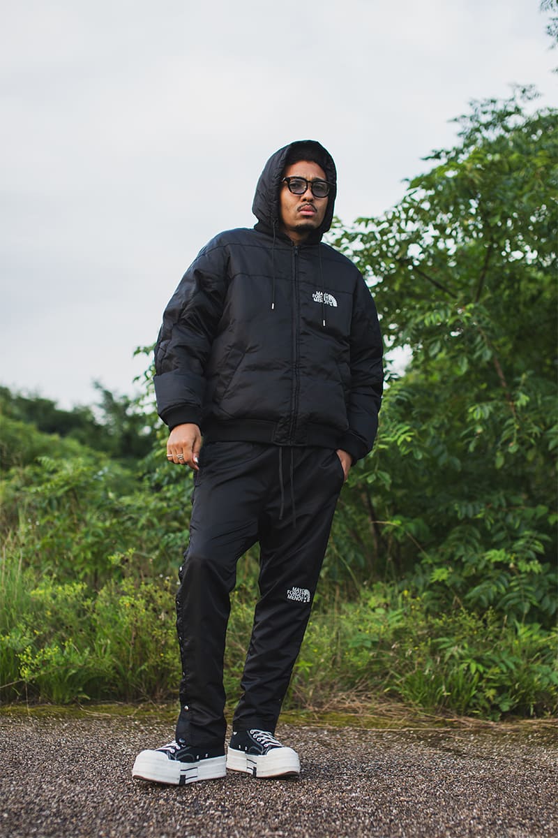 FIRE EMBROIDERY NYLON DOWN JKT - BLACK