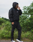 FIRE EMBROIDERY NYLON DOWN JKT - BLACK