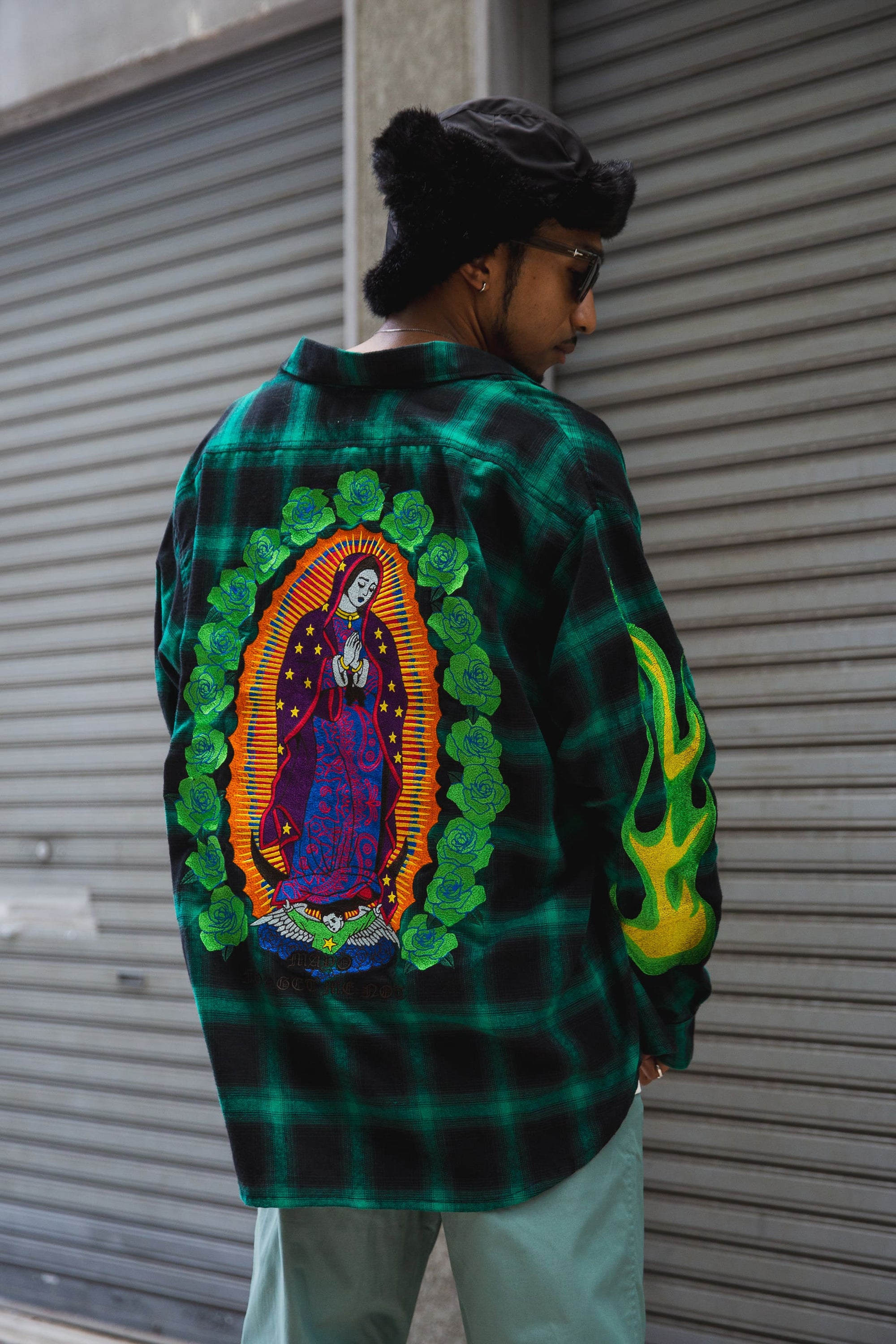 MARIA FIRE EMBROIDERY CHECK SHIRT