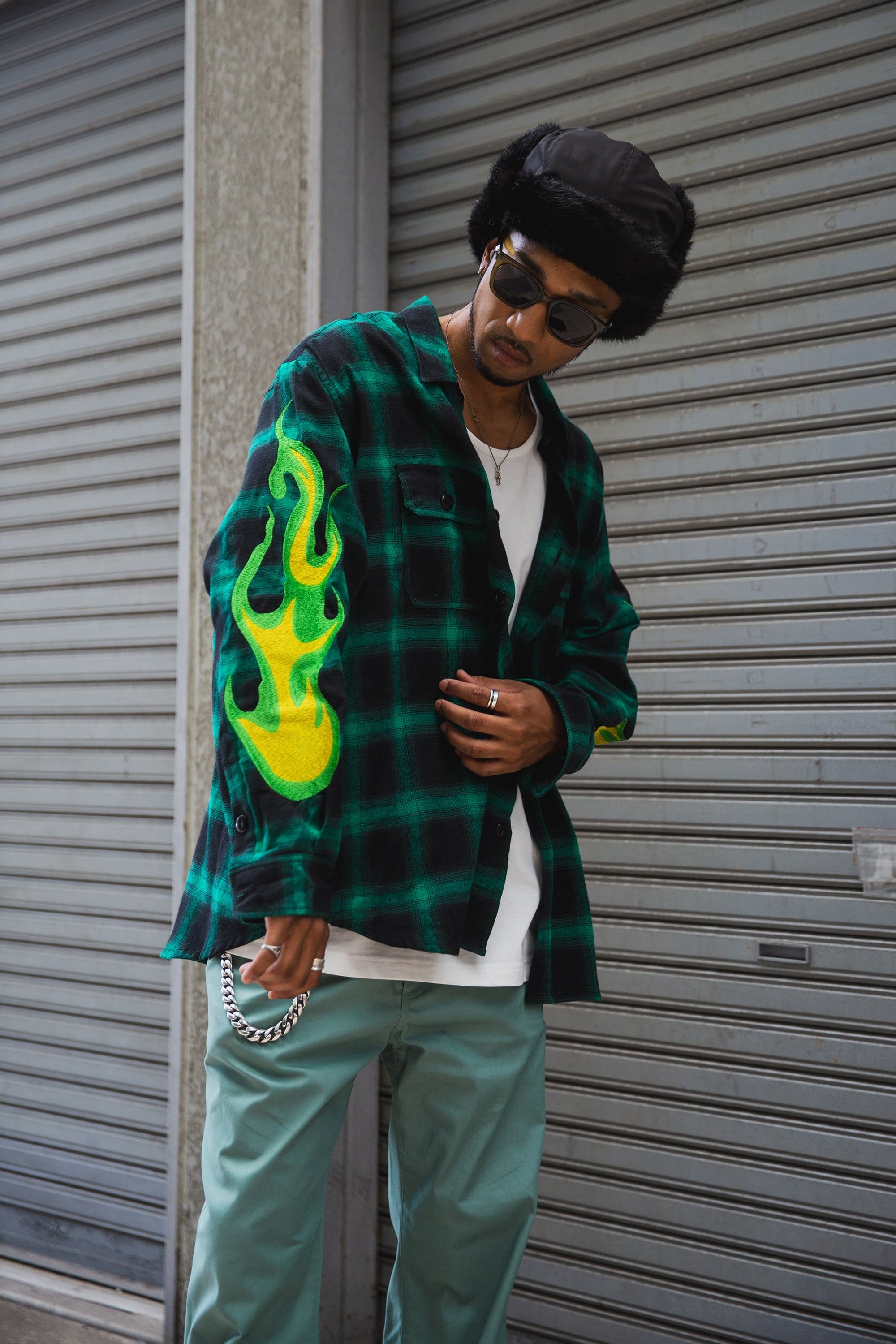 MARIA FIRE EMBROIDERY CHECK SHIRT