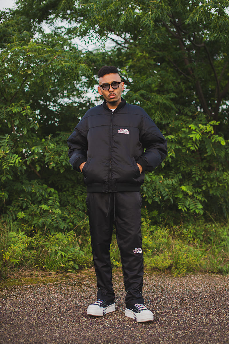 FIRE EMBROIDERY NYLON DOWN JKT - BLACK