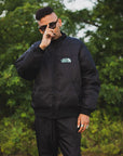 FIRE EMBROIDERY NYLON DOWN JKT - BLACK