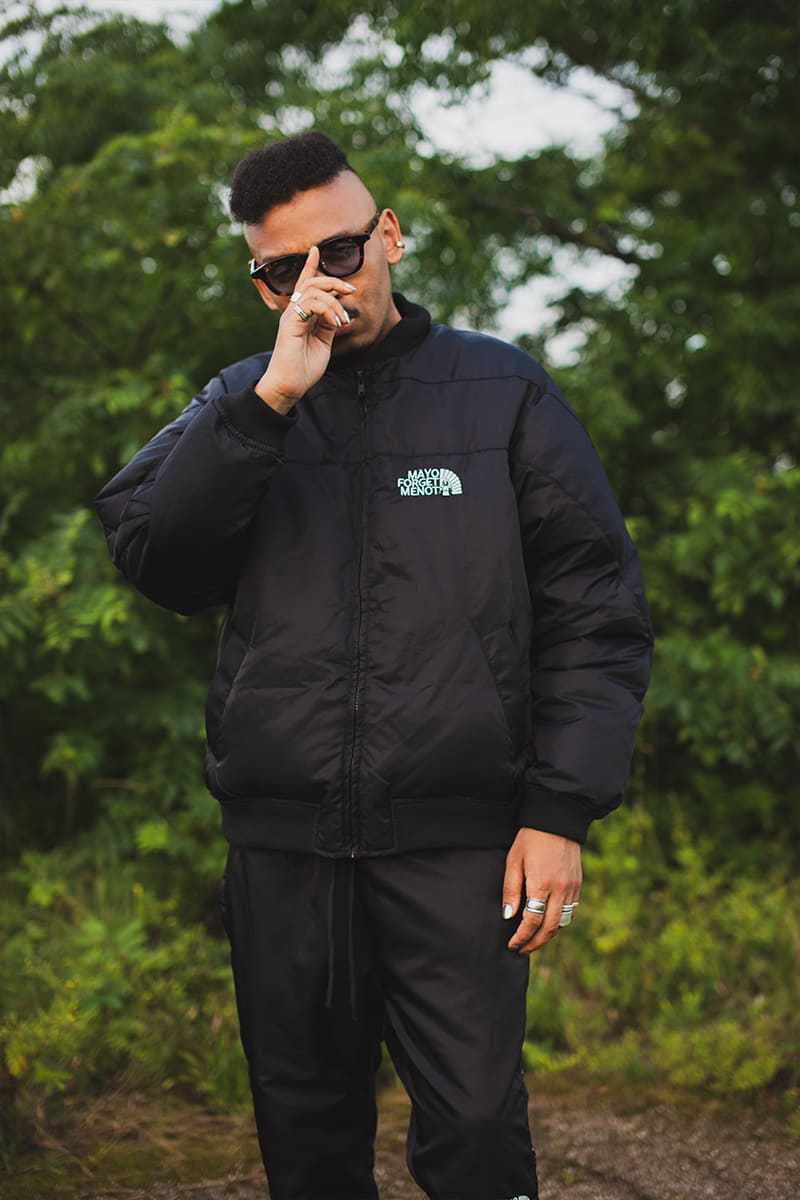 FIRE EMBROIDERY NYLON DOWN JKT - BLACK