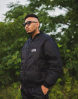 FIRE EMBROIDERY NYLON DOWN JKT - BLACK