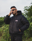 FIRE EMBROIDERY NYLON DOWN JKT - BLACK