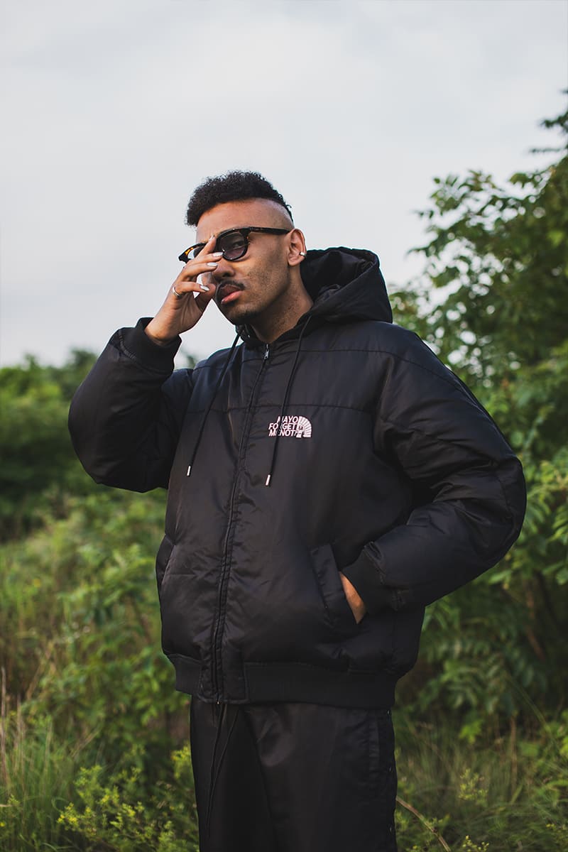 FIRE EMBROIDERY NYLON DOWN JKT - BLACK