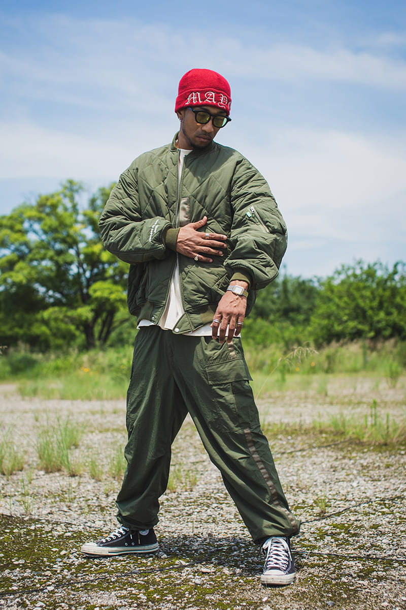 FGMN MAYO EMBROIDERY NYLON CARGO PANTS - OLIVE