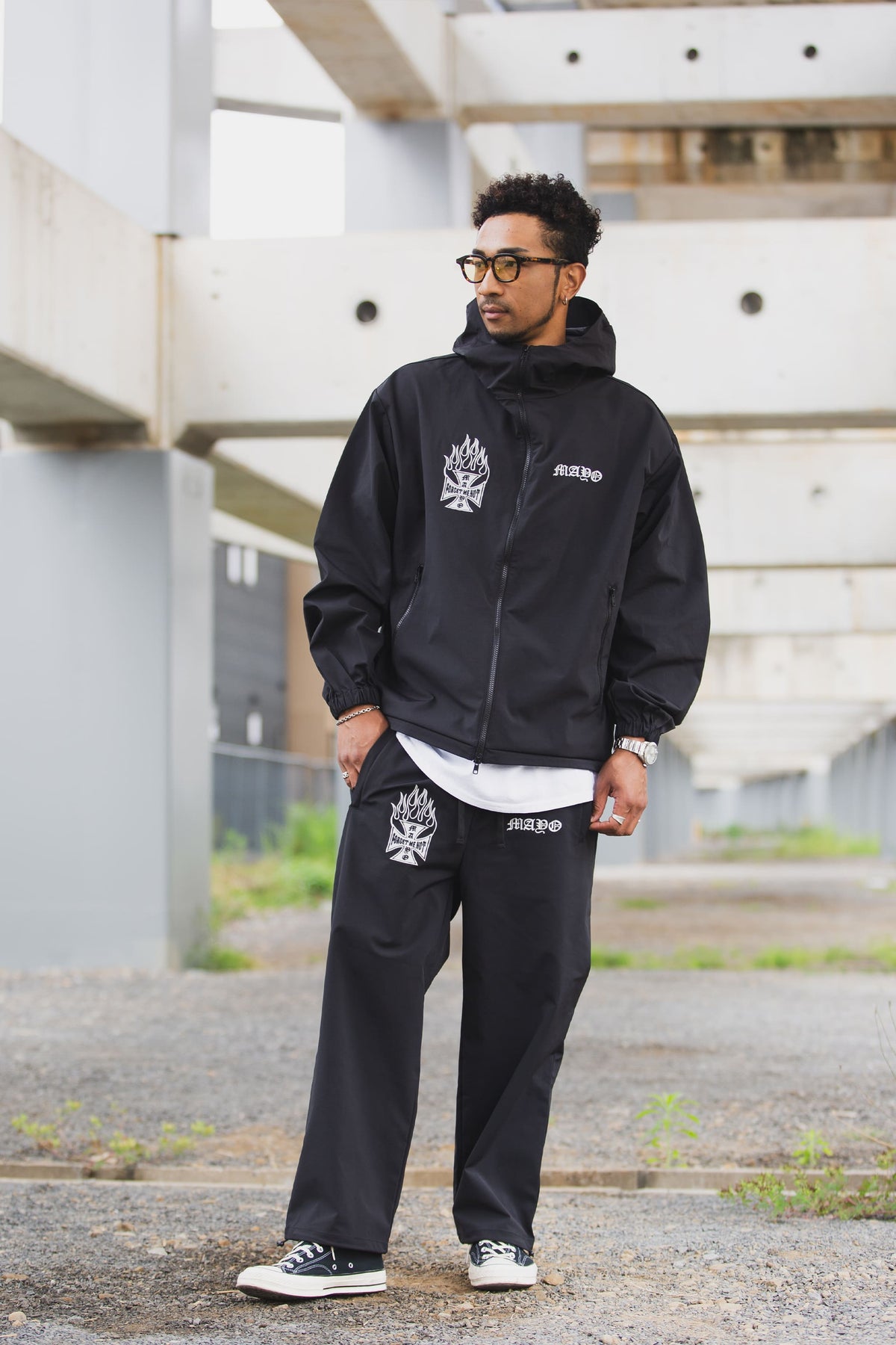 FIRE IRON CROSS EMBROIDERY NYLON PANTS