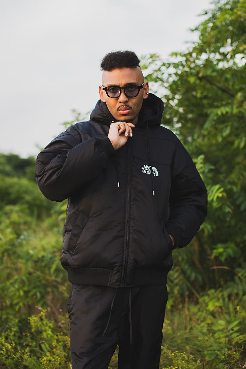 FIRE EMBROIDERY NYLON DOWN JKT - BLACK