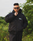 FIRE EMBROIDERY NYLON DOWN JKT - BLACK