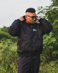 FIRE EMBROIDERY NYLON DOWN JKT - BLACK