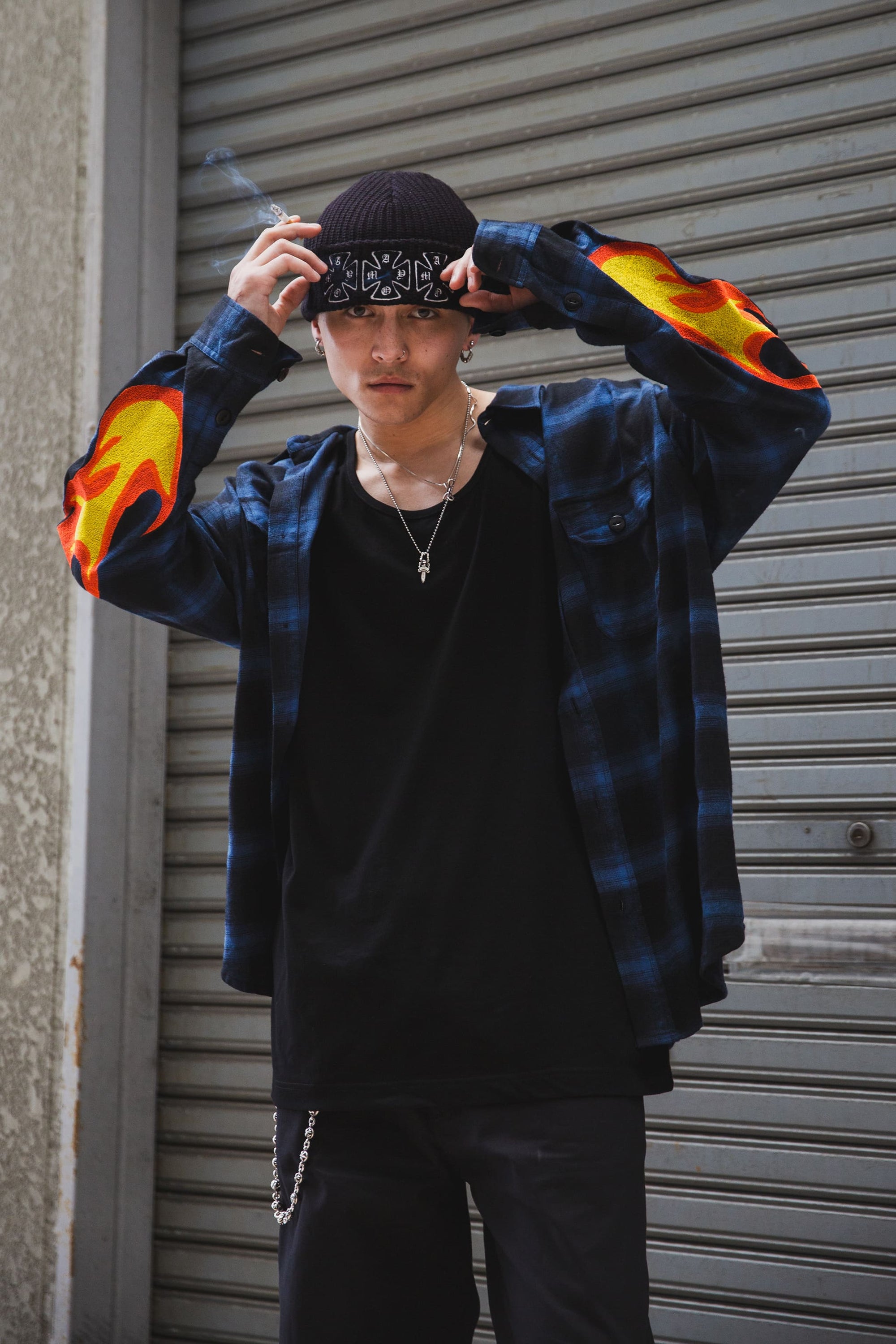 MARIA FIRE EMBROIDERY CHECK SHIRT