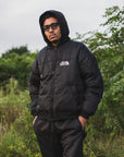 FIRE EMBROIDERY NYLON DOWN JKT - BLACK