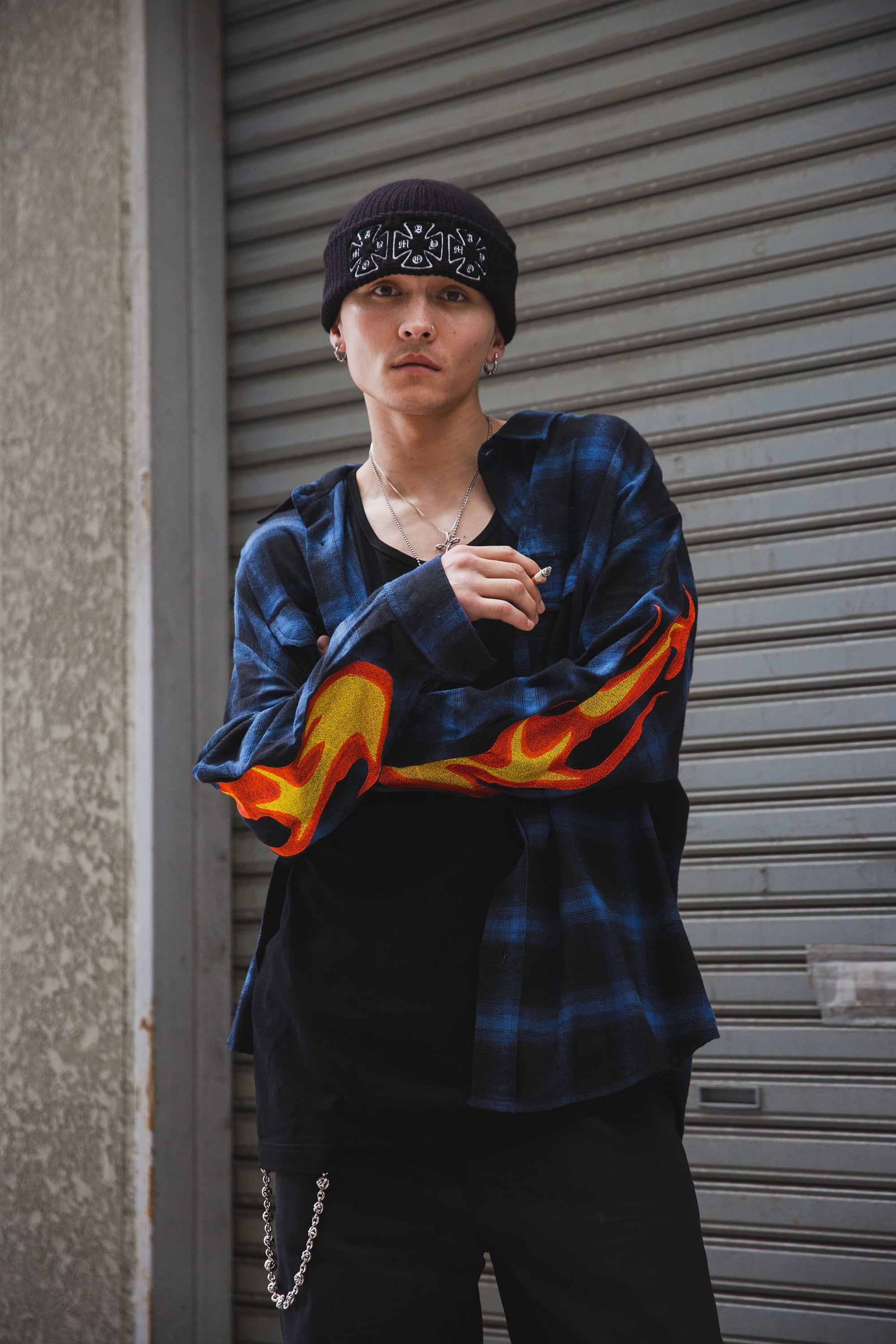 MARIA FIRE EMBROIDERY CHECK SHIRT