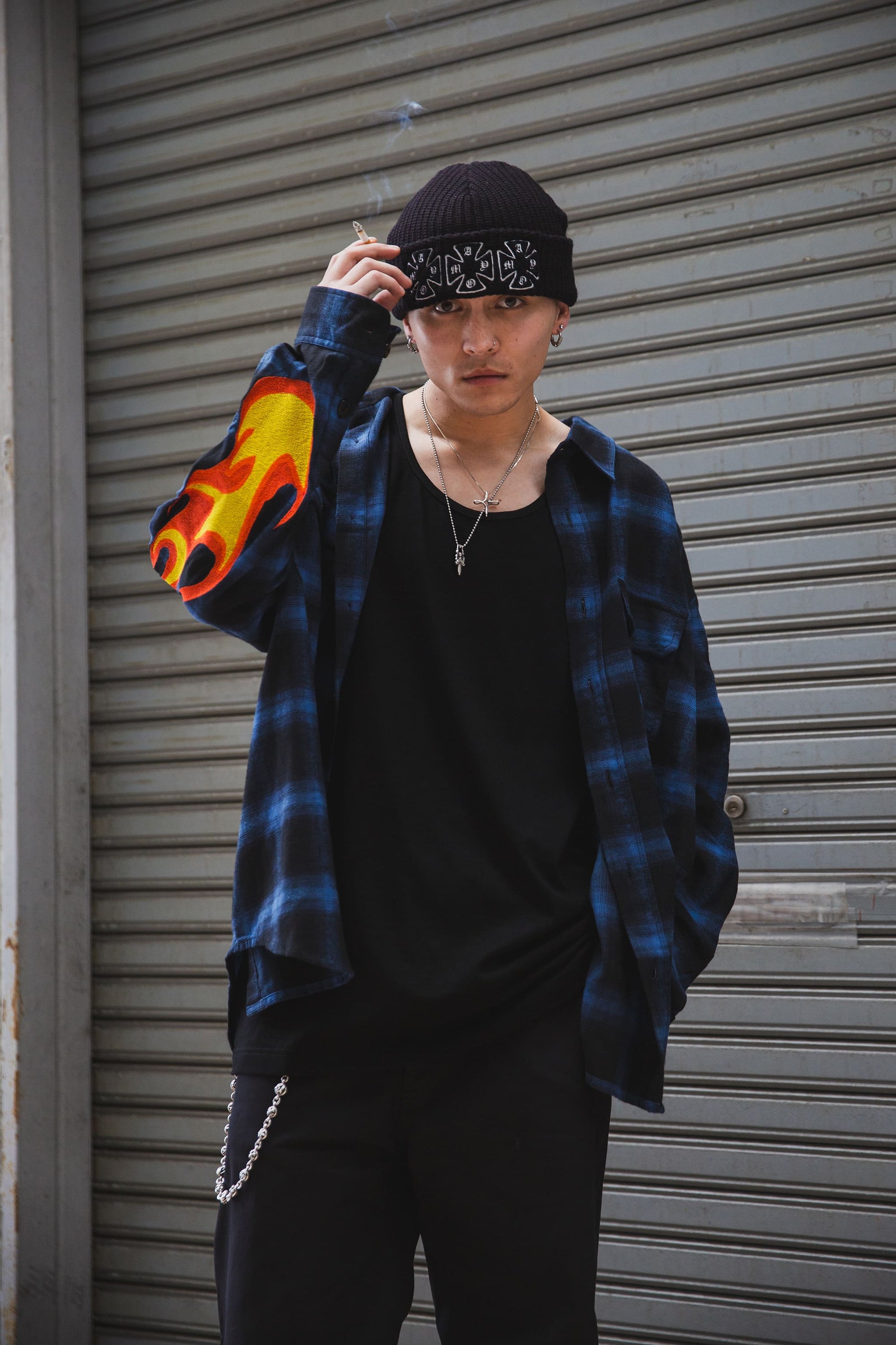 MARIA FIRE EMBROIDERY CHECK SHIRT