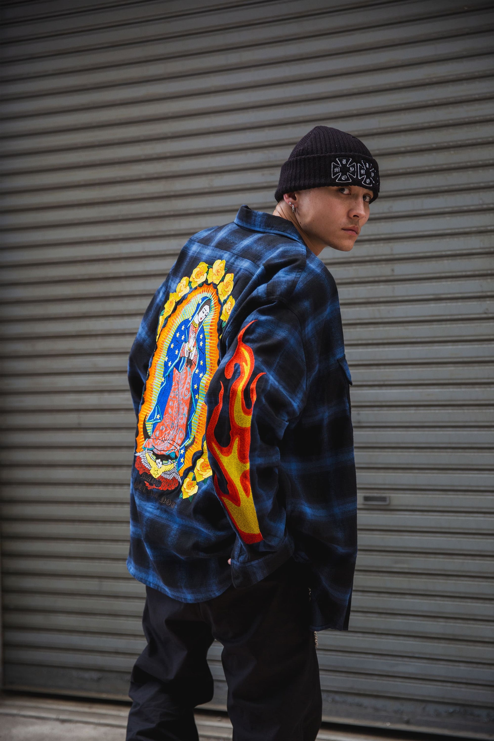 MARIA FIRE EMBROIDERY CHECK SHIRT