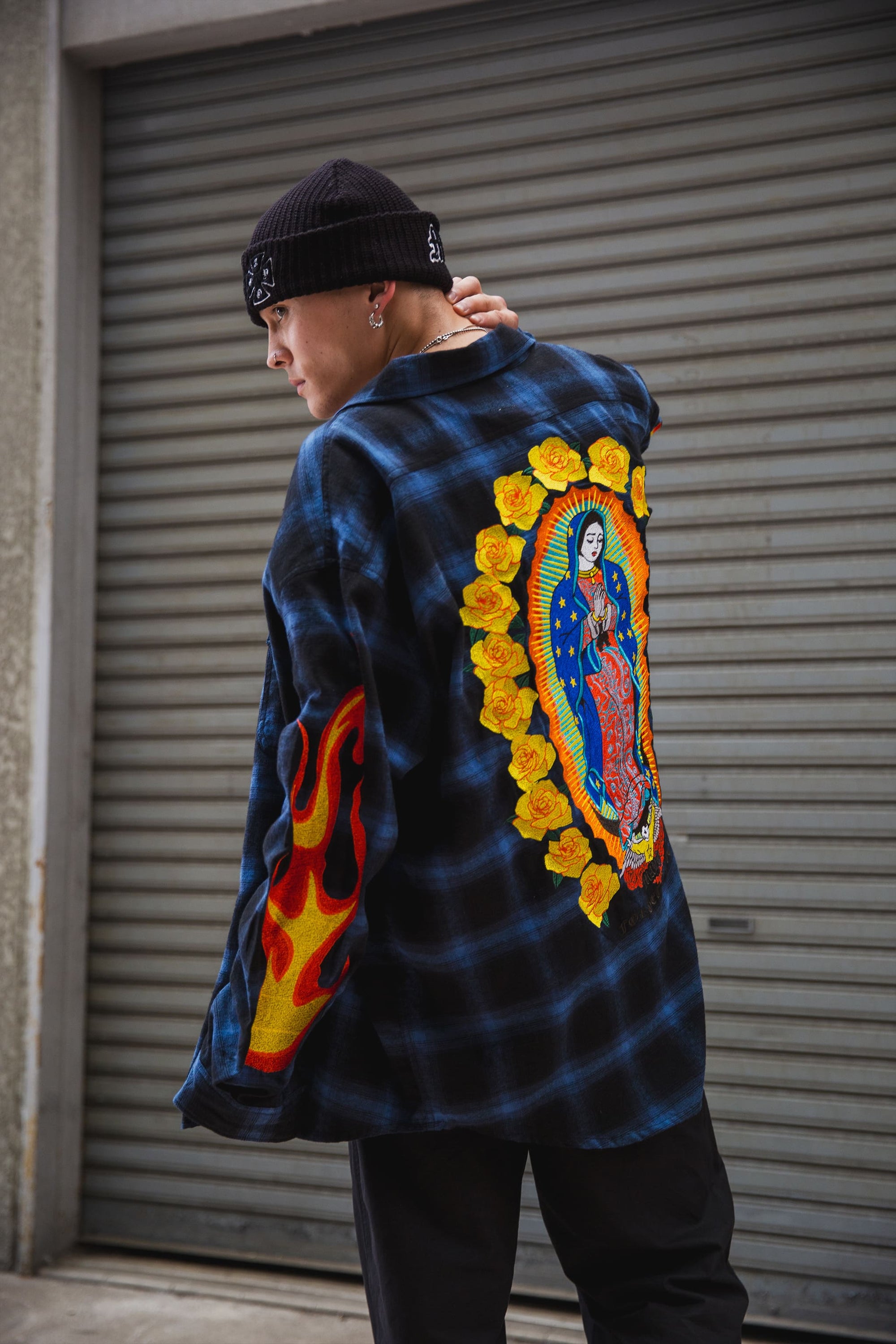 MARIA FIRE EMBROIDERY CHECK SHIRT